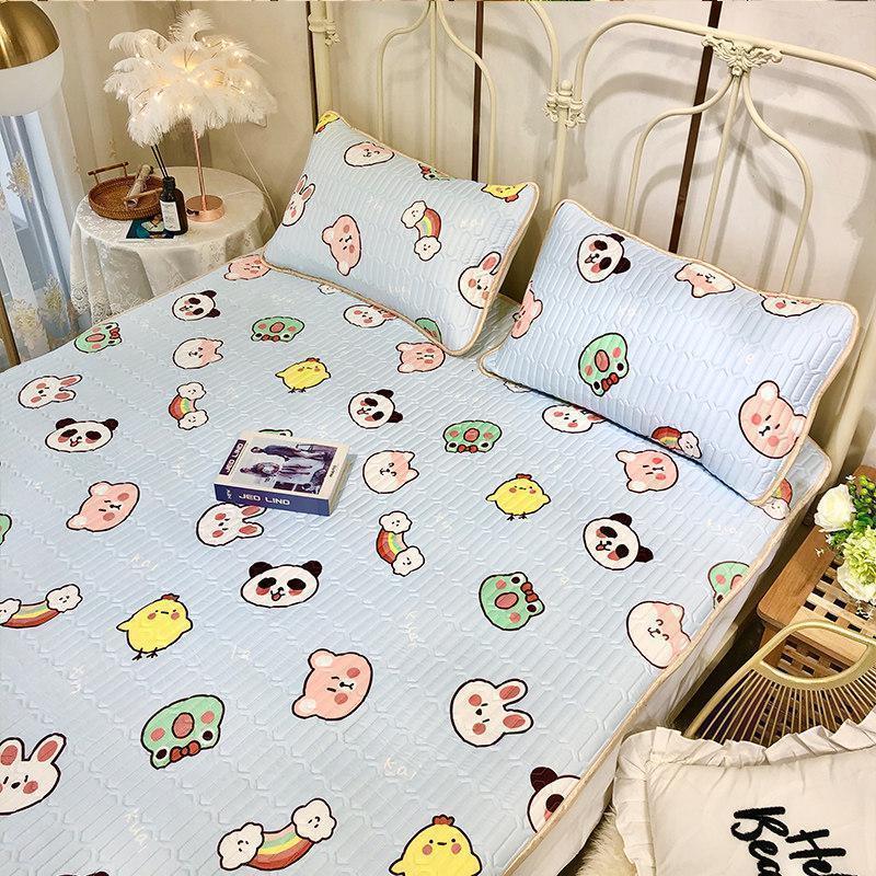 美帮汇天丝空调软席子1.8m床夏季天可水洗折叠乳胶冰丝凉席三件套1.5米2 【升级乳胶款】动物派对 1.8m（6英尺）床