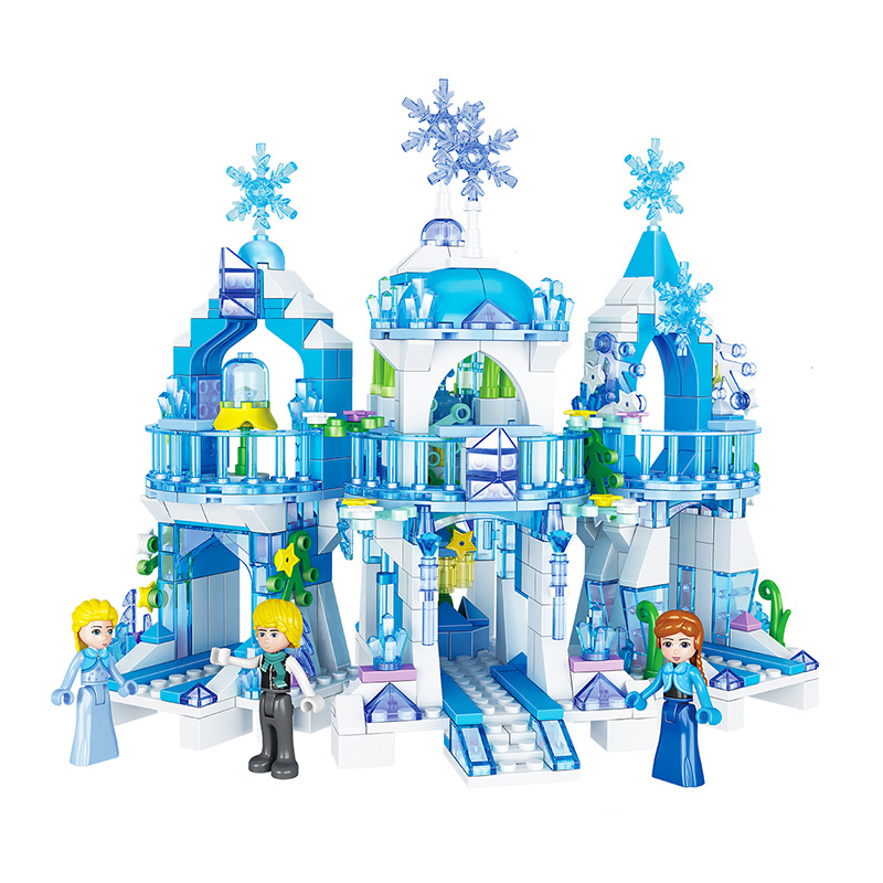 积木女孩子冰雪奇缘2系列爱莎公主梦拼装迪士尼城堡玩具6 天蓝色[灯光