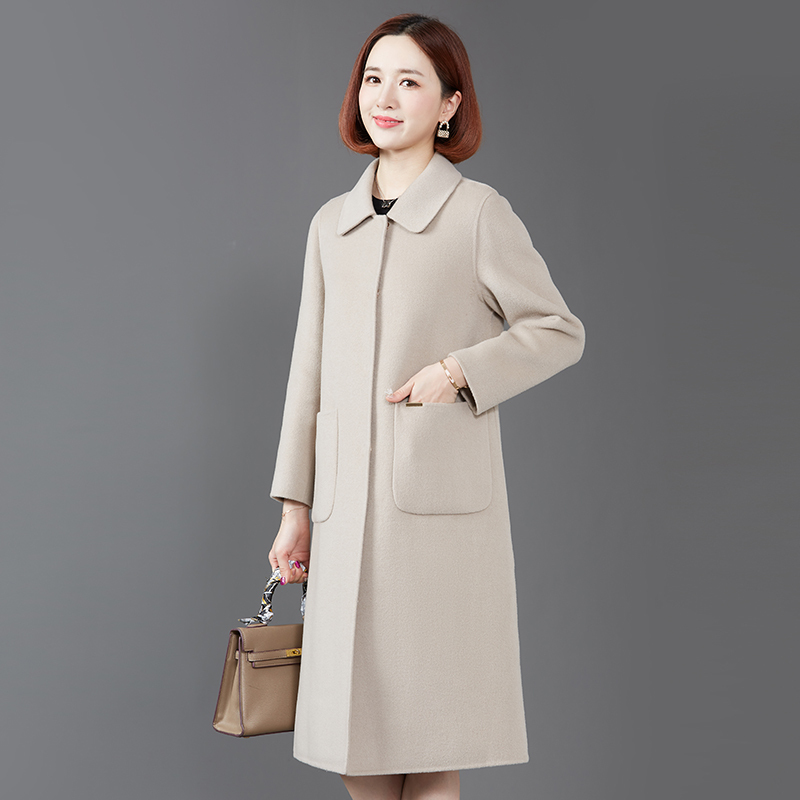 100羊毛呢子双面呢羊绒大衣女阔太太呢子妈妈装羊毛呢外套中长款视频