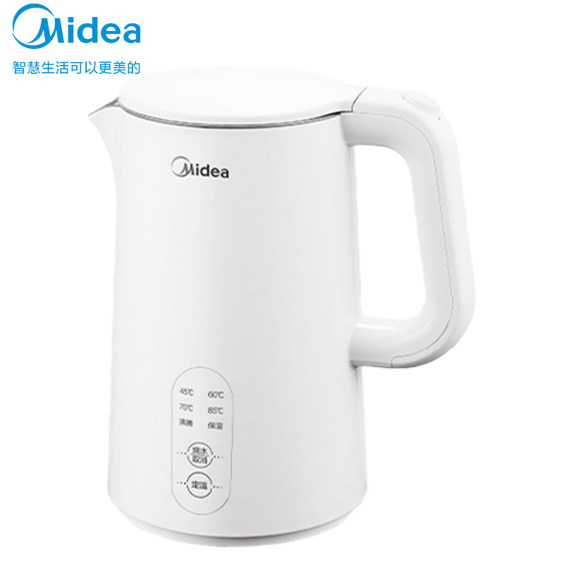 美的(Midea)电水壶热水壶烧水壶开水壶304不锈钢1.5L侧显温度智能断电SH15X301