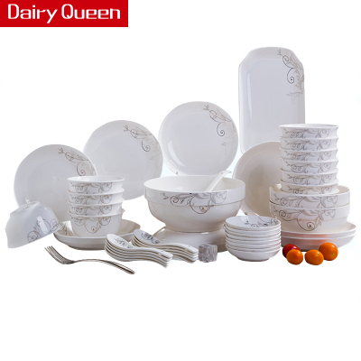 DAIRYQUEEN景德镇53头金枝玉叶简约欧式家用陶瓷餐具碗碟套装套装餐具碗碟盘勺子家用套装