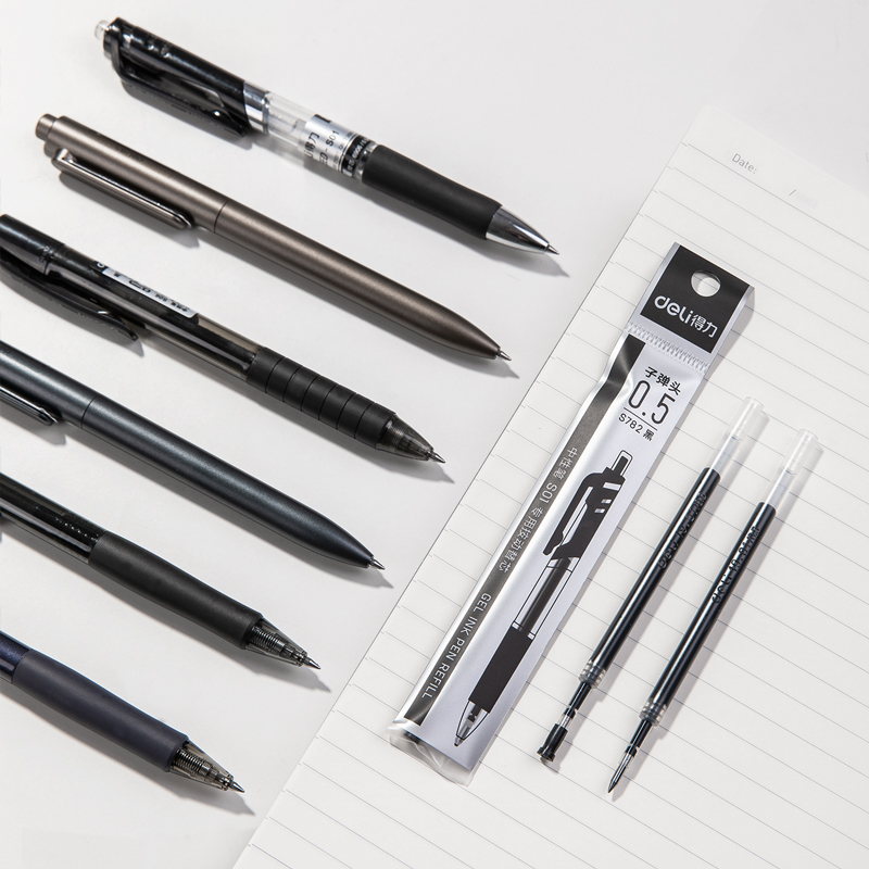 得力S782按动中性笔替芯0.5mm子弹头 黑色 20支/盒高清大图