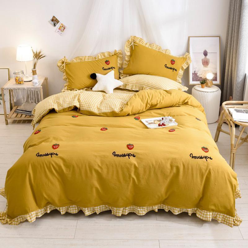 美帮汇水洗棉四件套全棉全棉少女心公主风床单被套被子三件套床上用品