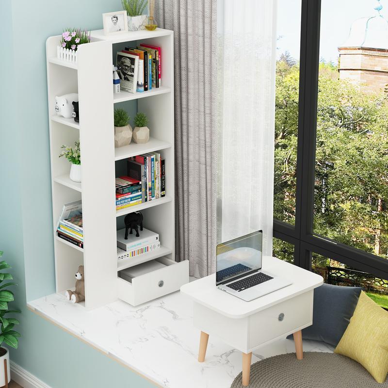 飘窗柜储物柜窗台置物架榻榻米小桌子组合家用阳台落地小书柜书架定制