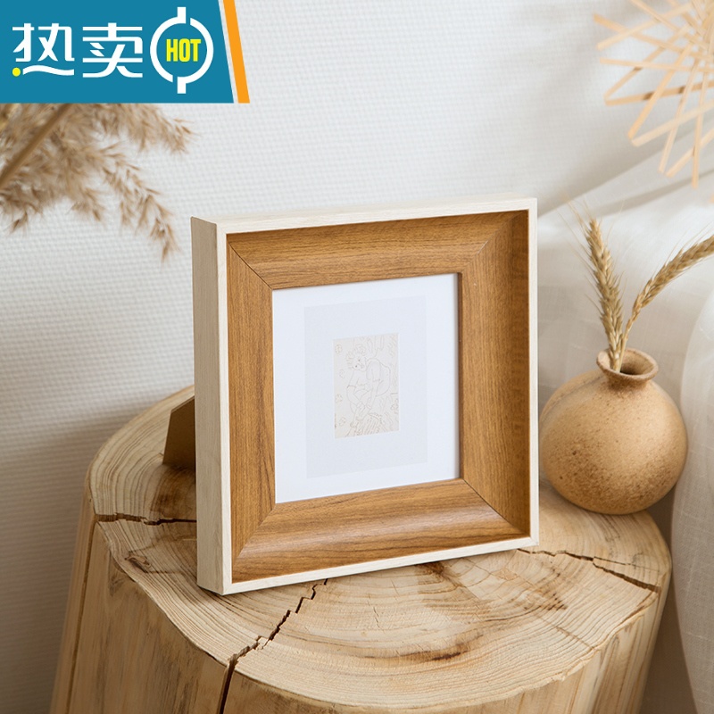敬平正方形5寸6寸7寸8寸宣纸卡纸30 50 38 画框挂墙创意相框摆台横竖 白原木色 方18寸[挂墙45.5*45.5高清大图