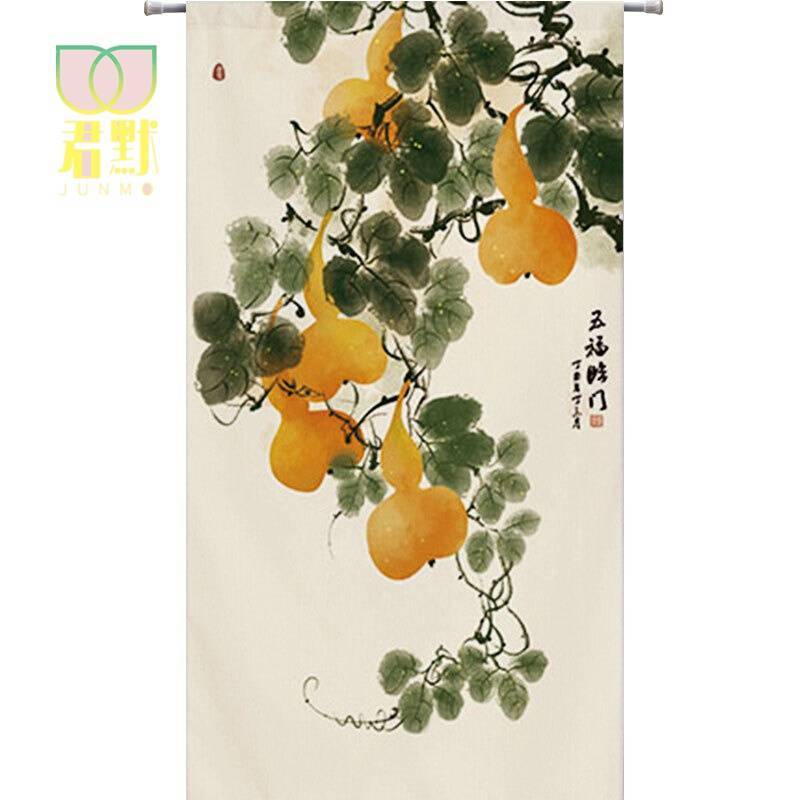 藏式帘中式葫芦图案卫生间厕所布帘隔断帘卧室帘挡煞开运 [五福临门Y] 定制:宽85-高150丝面皮绒[面料]整幅