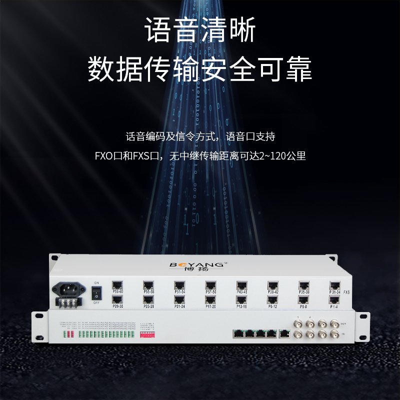 博扬(BOYANG)BY-2E1-30P-30H PCM复用设备 2路E1转30路电话+30路磁石 机架式 1对价