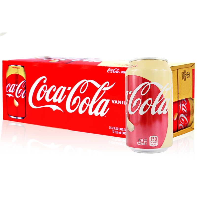 [香草可乐]可口可乐(CocaCola)碳酸饮料香草味 355mlx12罐/箱 汽水 听装可乐 碳酸饮料 美国进口