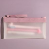 透明考试笔袋大容量收纳包初中生高中生简约小清新日系ins文具袋 粉色