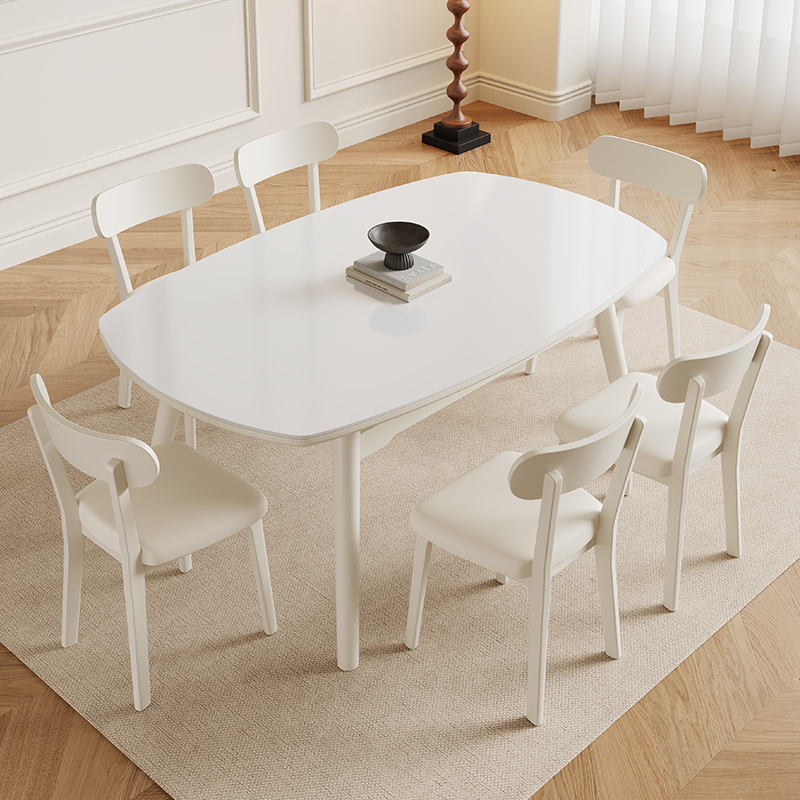 青木川 简约现代实木餐桌椅组合家用客厅小户型伸缩方圆可变圆桌两用多功能岩板餐桌椅组合吃饭桌子奶油风高清大图