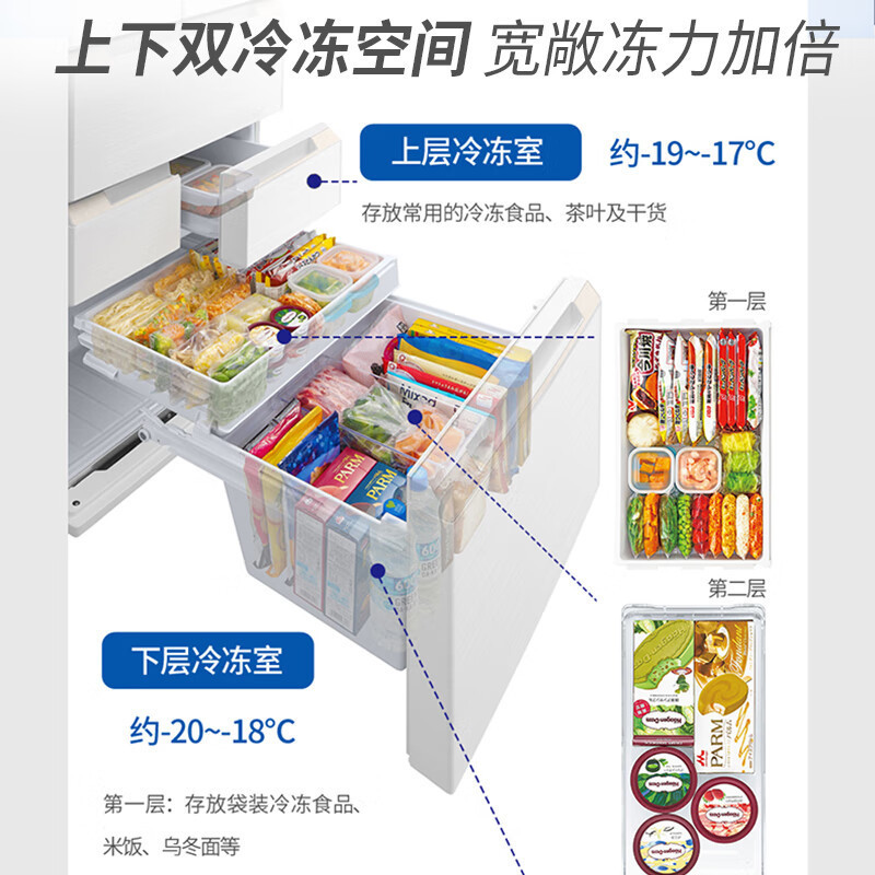 夏普455升日式六门多门冰箱PCI净离子群净味保鲜变频一级能效自动制冰家用原装进口高端冰箱 SJ-MF46K-W