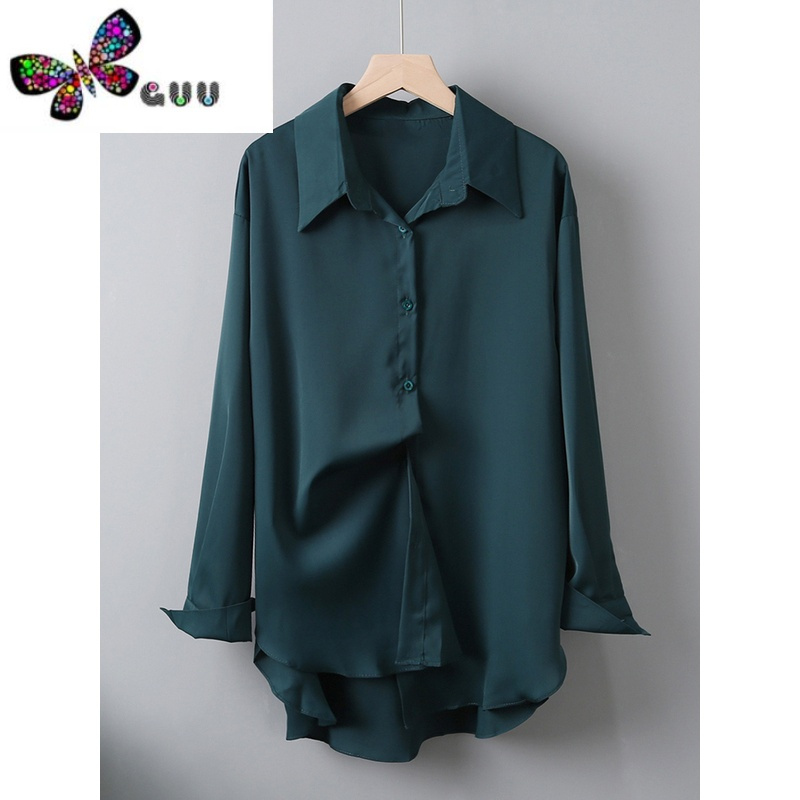 语娄雪纺衬衫女新款长袖中长款百搭上衣衬衣宽松大码女装打底衫