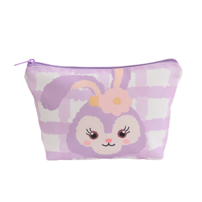 史迪仔 日系可爱卡通格子帆布化妆包女便携大容量随身收纳袋洗漱包少女心