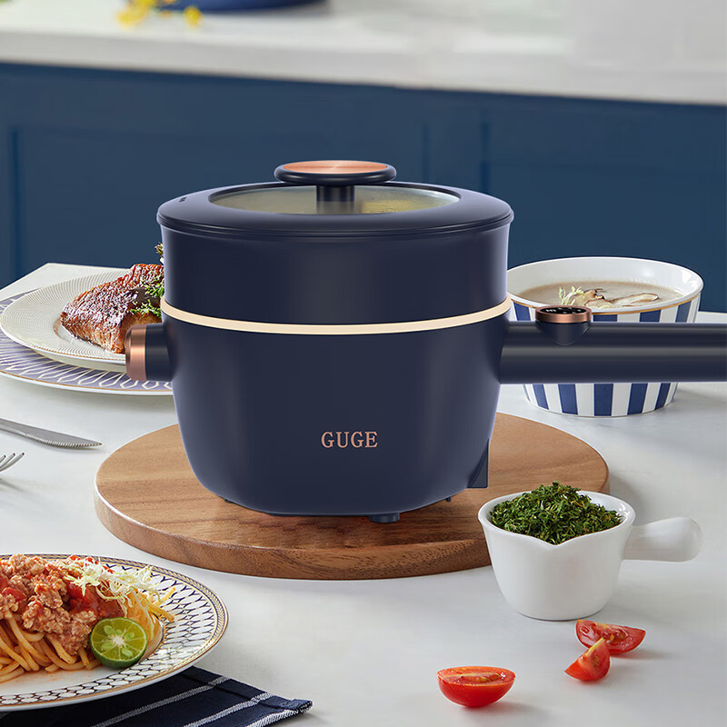 谷格(GUGE)电炒锅家用2.5L电煮锅小型电热锅电火锅多功能不粘锅G843带蒸笼