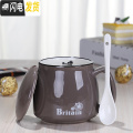 三维工匠创意陶瓷杯子马克杯带盖勺情侣家用早餐杯牛奶杯定制咖啡杯大水杯_914 日式深灰+盖+陶瓷勺 默认尺寸