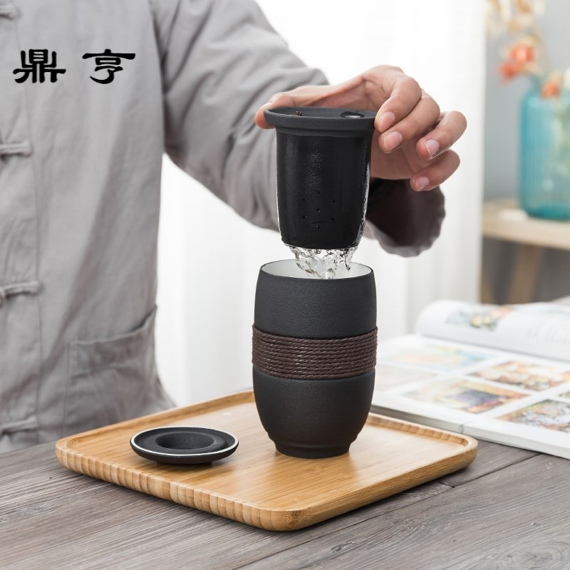 鼎亨日式带盖茶水分离泡茶杯随手杯家用办公室内胆便携过滤陶瓷茶