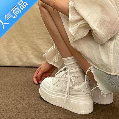 SUNTEK娇履增高厚底小白鞋女2023春夏星星圆头系带学生透气时尚休闲女鞋 白色 38