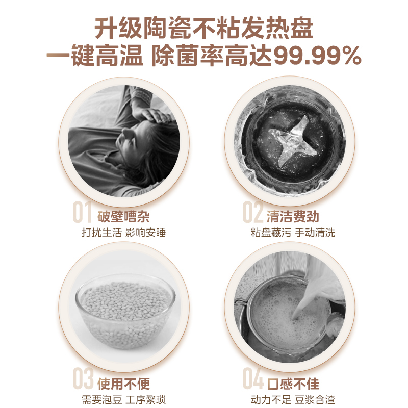 美的安睡破壁机低音全自动多功能辅食豆浆机料理米糊机 米白色