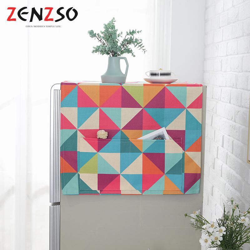 家柏饰(CORATED)简约几何布艺罩布鱼单双对三开冰箱盖布巾 彩色几何 双开/对开门67*175cm高清大图