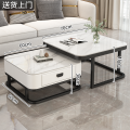 布欧格轻奢茶几家用 【黑架+白柜】60亮光雪山白+70亮光雪山白