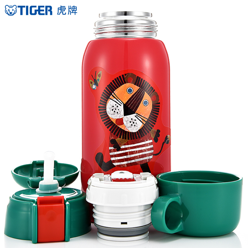 虎牌(tiger) 304不锈钢真空儿童保温杯 MBR-S06G -R保温保冷杯吸管杯一款两用水杯小狮子款