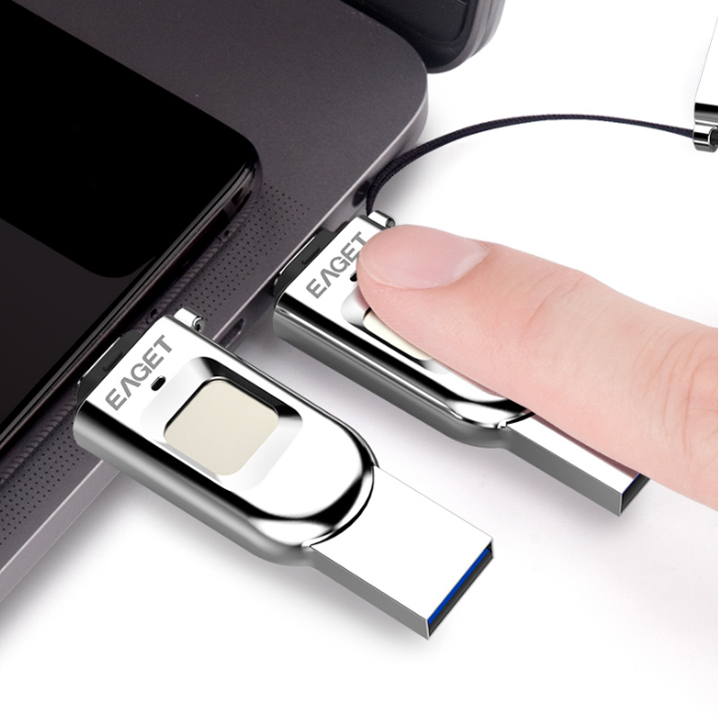 忆捷(EAGET)64GB Type-C USB3.1 HF-C01指纹加密手机U盘 双接口手机电脑多用 商务娱乐优盘高清大图