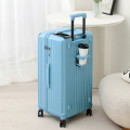 罗恩Ronoen五轮超大容量26寸行李箱带刹车功能减震万向轮PC旅行箱男女学生加厚28寸拉杆箱商务密码箱大号托运皮箱子 20寸 冰川蓝【升级杯架_充电口_五轮】