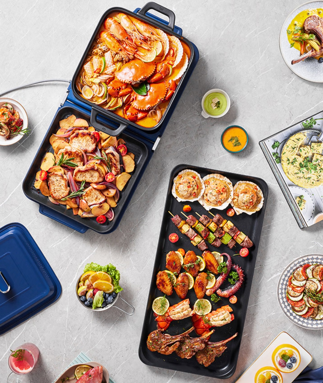 摩飞电器多功能锅折叠料理锅三代家用电陶炉火锅专用锅涮烤肉一体的分体式鸳鸯锅新款围炉聚会嗨吃盘MR9188高清大图