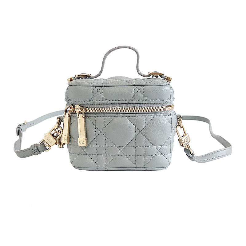 dior 女士灰蓝色超迷你vanity单肩斜挎包化妆包 迪奥超迷你小方包