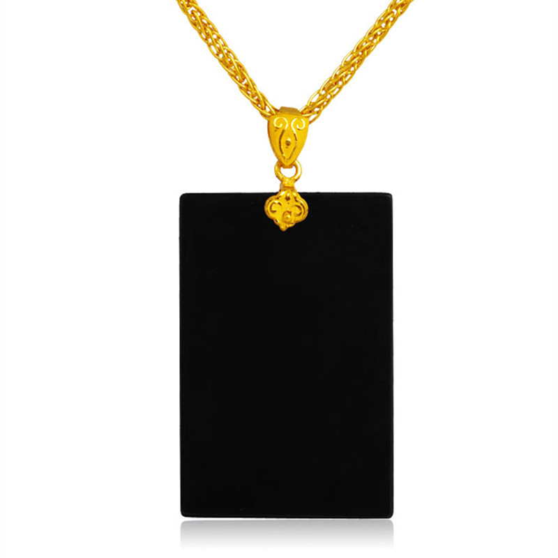 金镶玉和田玉方形墨玉关公挂件坠男款项链饰品带证书送女朋友七夕情人