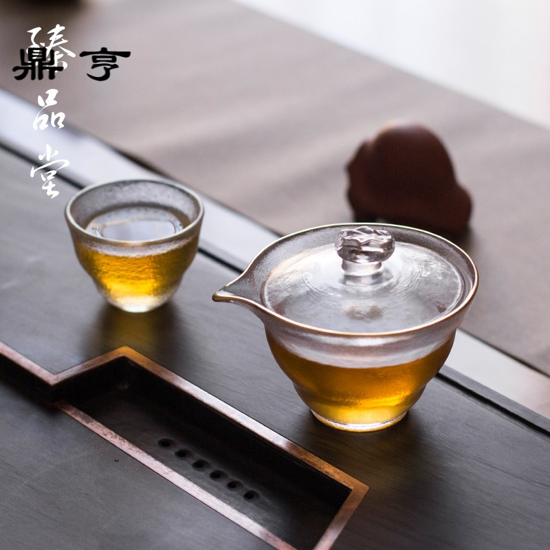 鼎亨纯手工玻璃盖碗 加厚耐热三才盖碗泡茶器功夫茶具锤纹 日式手