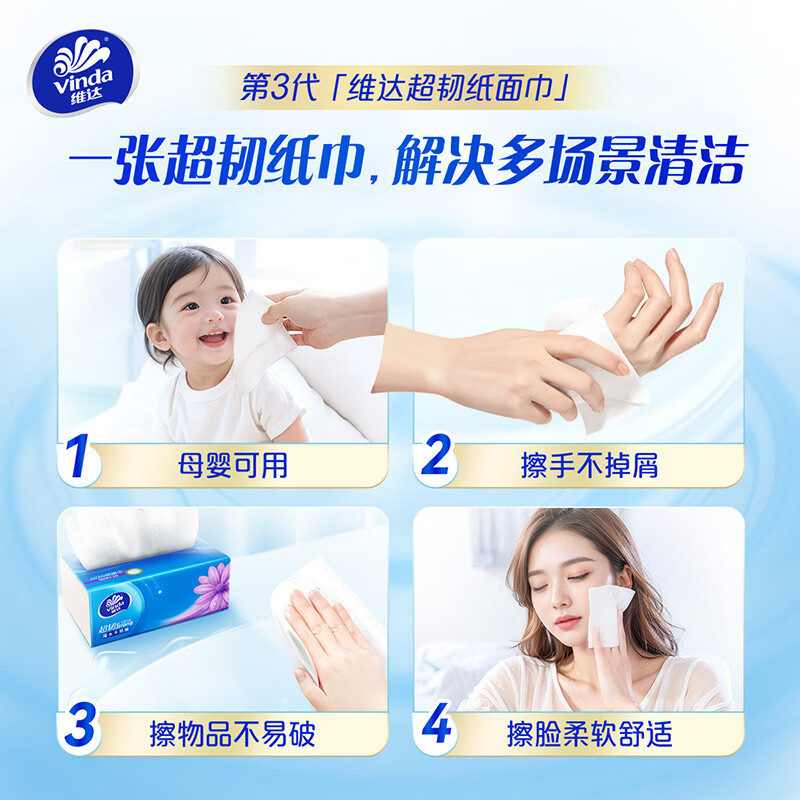 维达(Vinda)抽纸 超韧软抽3层S码 130抽*6包 1提装高清大图