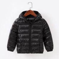 儿童羽绒服男女童轻薄款衣服中小童白鸭绒外套1-9岁宝宝保暖连帽短款上衣 110cm 黑色