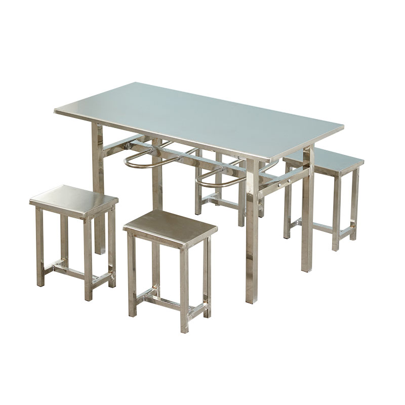 晋舰 不锈钢食堂餐桌员工连体快餐桌椅组合饭堂长方形餐桌四人挂凳含凳高清大图