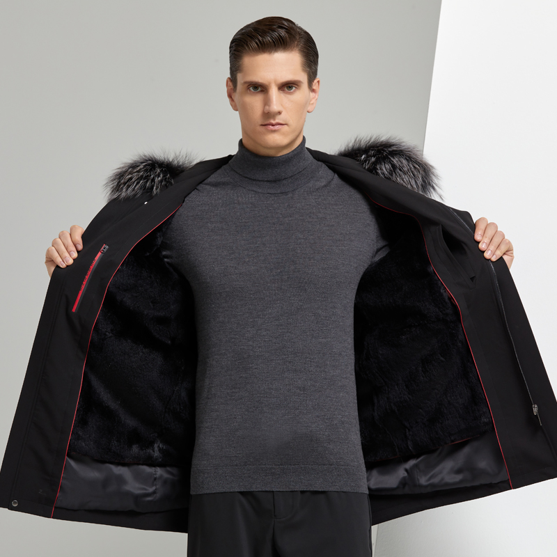 免费顺丰 正品海宁皮草派克服男士水貂内胆男派克服皮毛一体海宁貂皮大衣中长款大毛领整貂皮草外套冬装活里内胆可拆卸水貂绒内胆高清大图