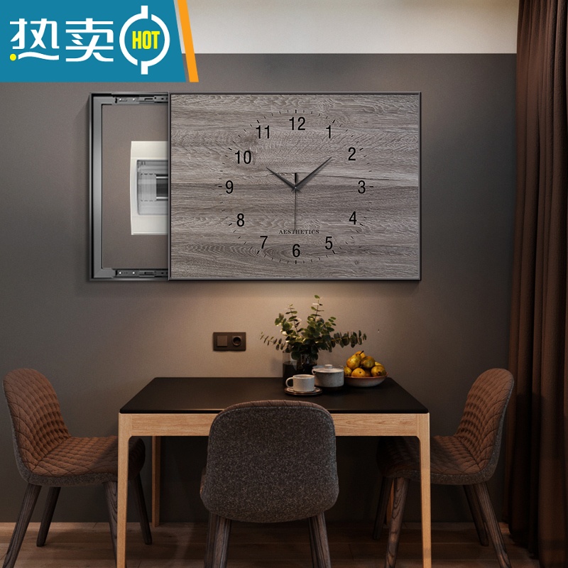 敬平推拉式电表箱装饰画带钟表纯色现代简约电闸配电盒遮挡箱时钟挂画高清大图