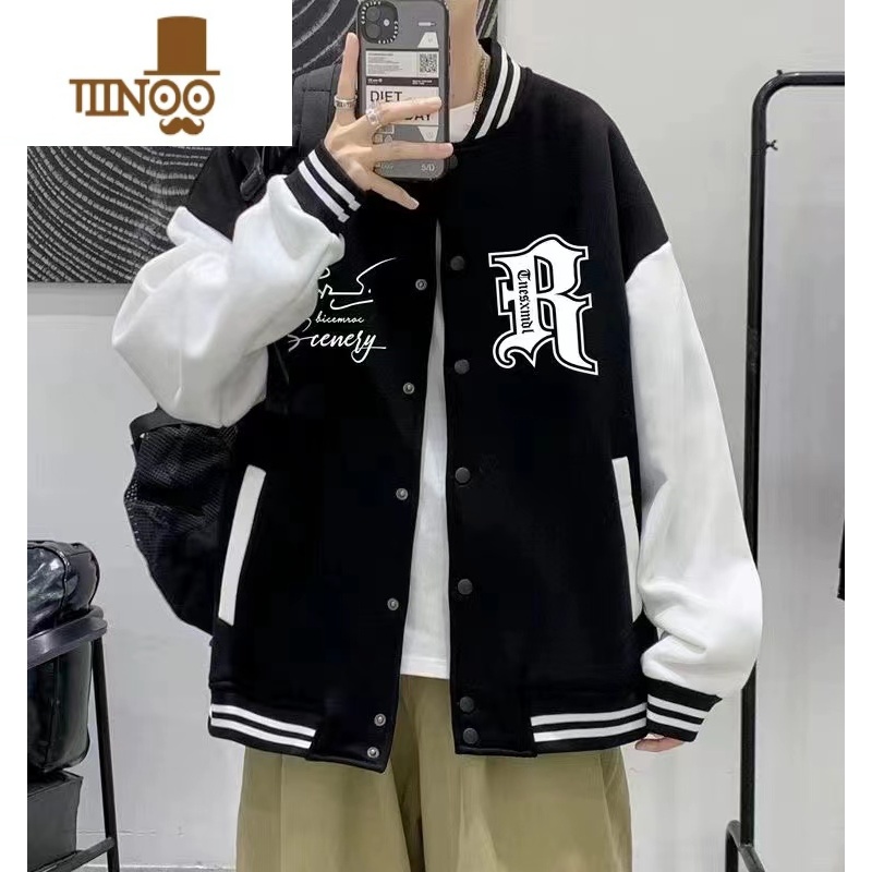 YANXU棒球服男撞色字母印花潮流新款宽松百搭学生夹克帅气休闲外套高清大图