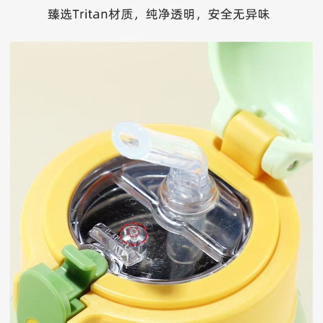 富光儿童保温杯带吸管316不锈钢可爱学生水杯绿色600ml高清大图