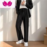 七斓黑色直筒垂感西裤男冰丝薄款百搭西装裤子宽松大码休闲长裤 3XL 黑色初春款