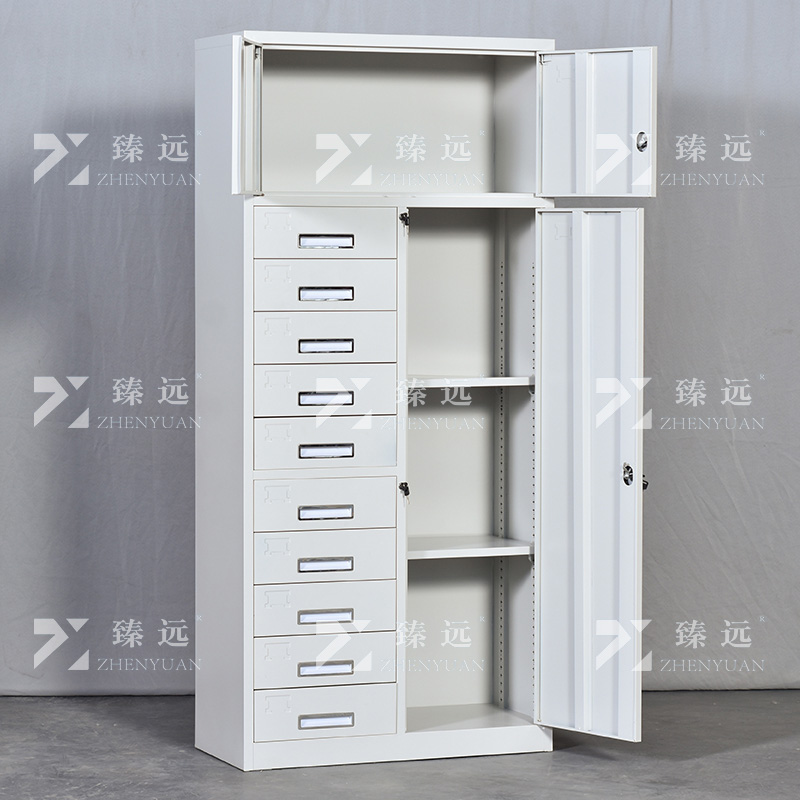 臻远ZY5011005钢制矮柜抽屉柜多抽资料柜储物收纳柜 三门十斗柜高清大图