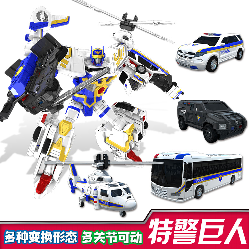 咖宝车神特警巨人变形合体汽车机器人警车大巴儿童发声装甲玩具男 大巴巨人HC2-009B高清大图
