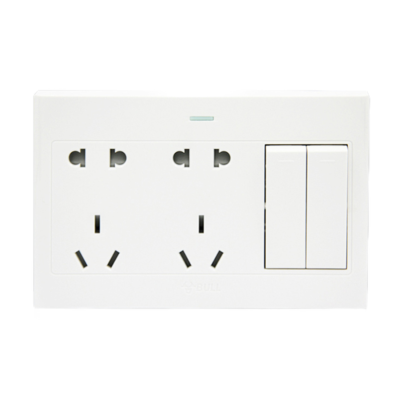 bull公牛带开关插座面板120型墙壁明装g09二开双控十孔2开10孔电源