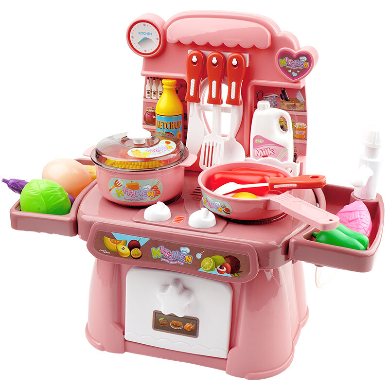 仿真厨房过家家玩具做饭煮饭炒菜烧饭儿童套装玩具粉色切切乐12件套