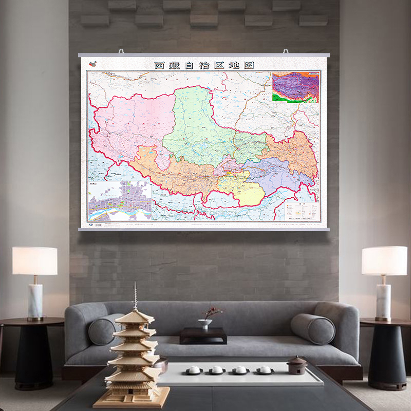 [正版]2022新版西藏自治区地图挂图约1.1*0.8米 书房客厅办公室会议室用地图装饰挂画 行政区划交通线路旅游景点