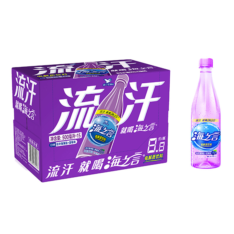 统一海之言蓝莓味水饮500ml*15瓶补充电解质运动饮料整箱特价批发高清大图