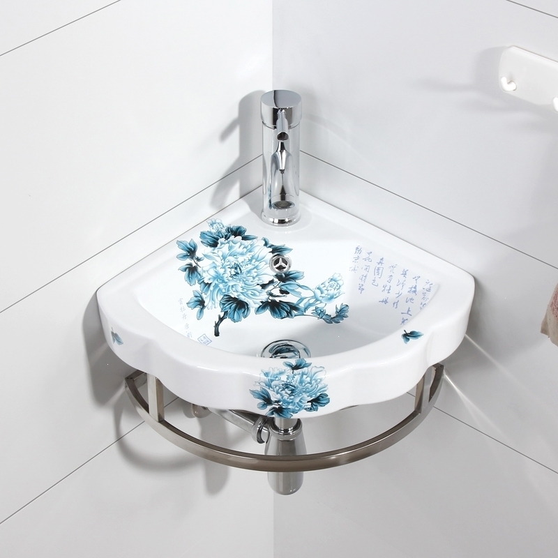 壁挂卫生间三角盆挂墙式洗脸盆转角支架盆小户型转角小洗手盆参数