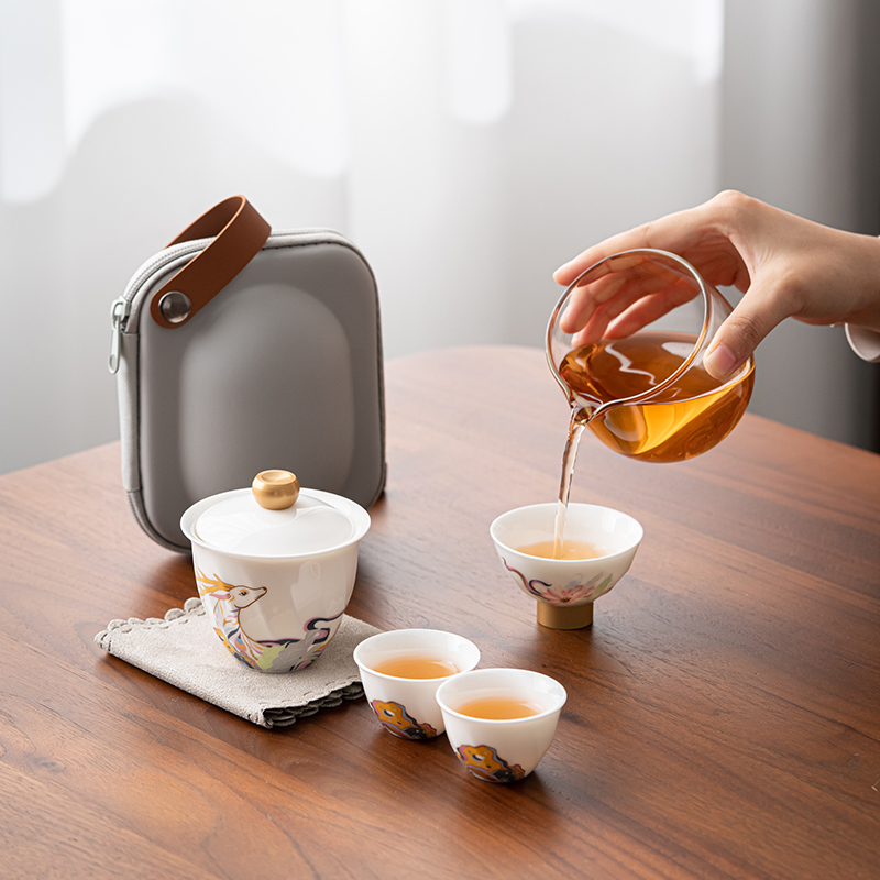 苏氏陶瓷(SUSHI CERAMICS)九色祥鹿旅行便捷配主人杯茶具