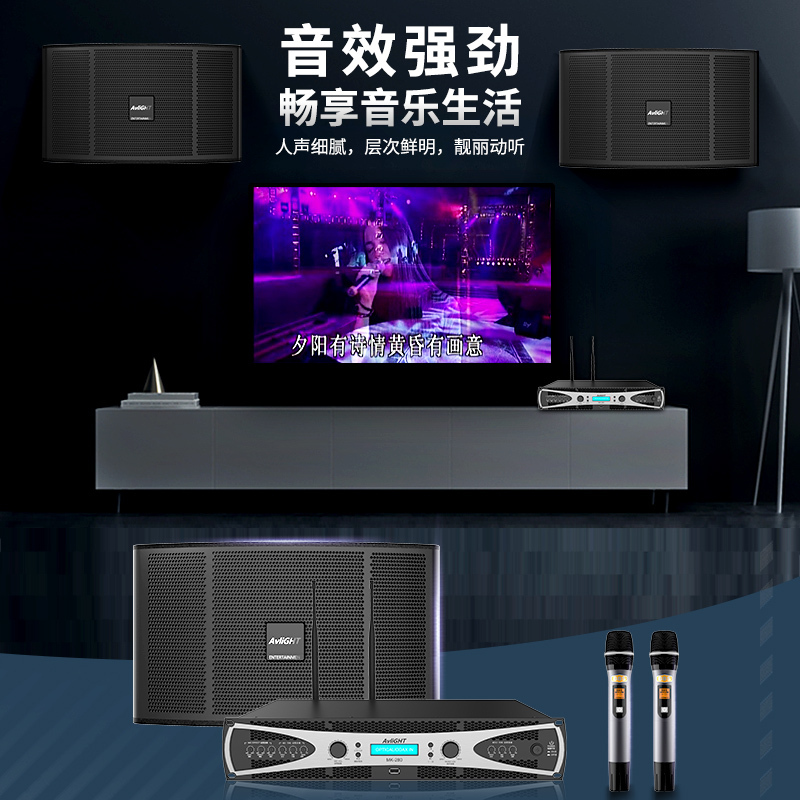 爱浪(AvliGHT) MK260-10 家用KTV音响套装家庭影院无线话筒会议室客厅卡拉OK音响点歌机