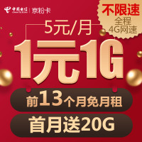 【京粉卡】中国电信流量日租卡全国通用畅享流量移动手机卡电话卡米粉卡大王卡纯上网卡无线流量0月租wifi电话号码