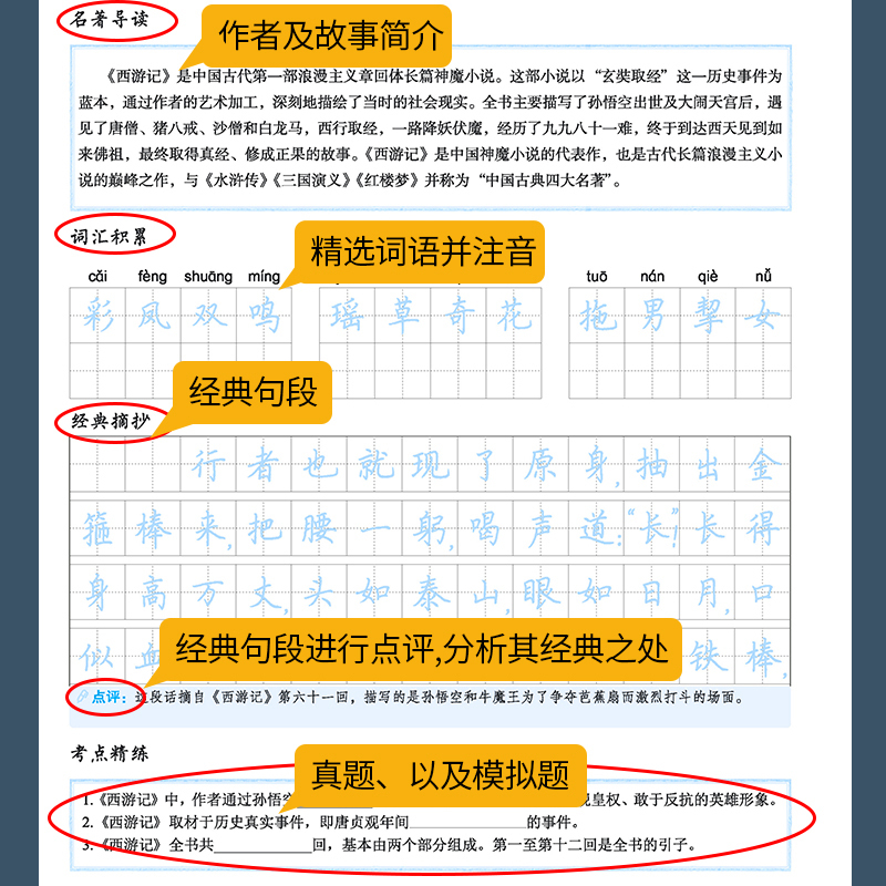 [初中生2本装]古诗文133篇+名著摘抄 初中通用 [正版]正楷字帖初中生临摹练字初中名著阅读与摘抄字帖女生字体漂亮初中